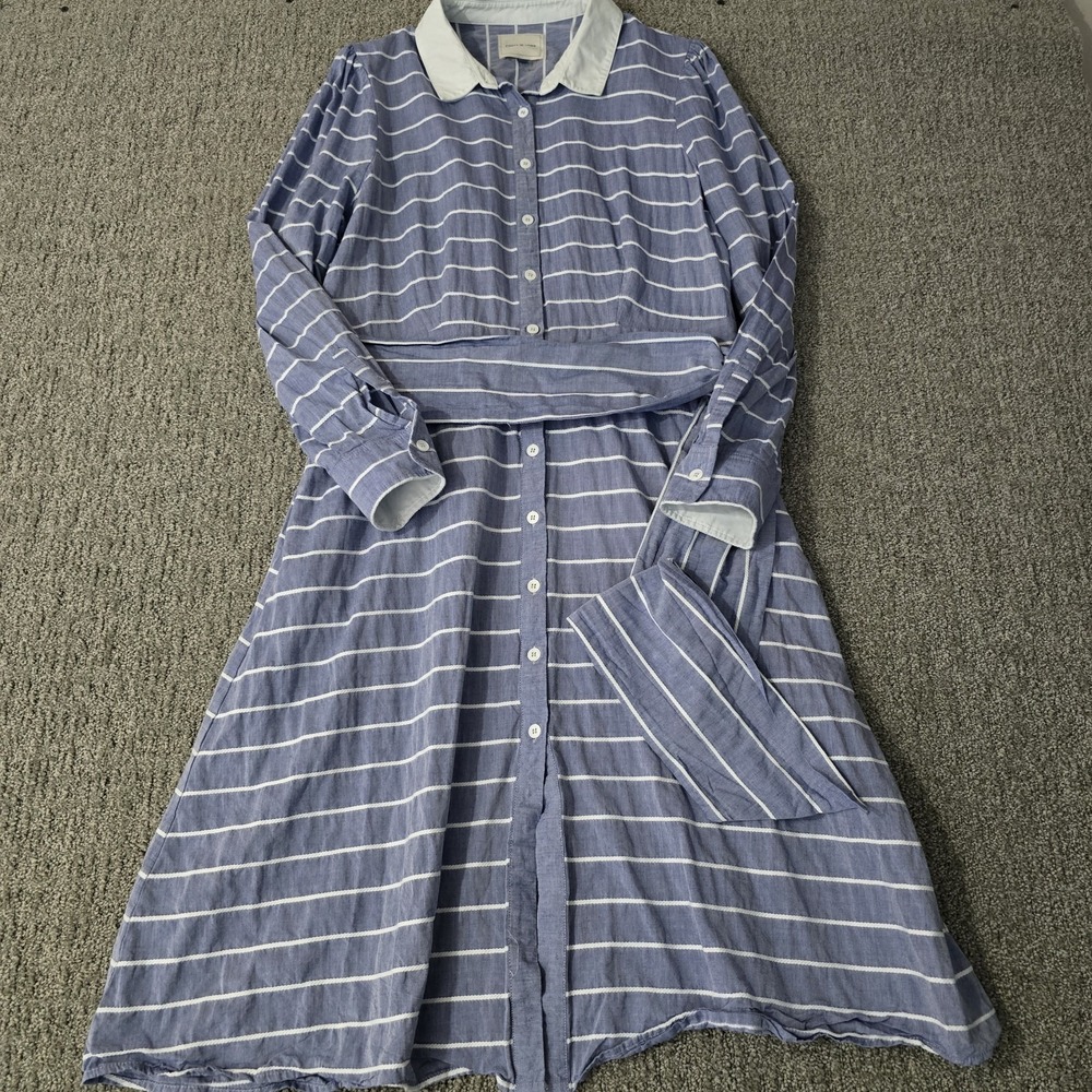 Court & Rowe Maritime Amour Dress 12 Blue White Stripe Cotton Belted Midi